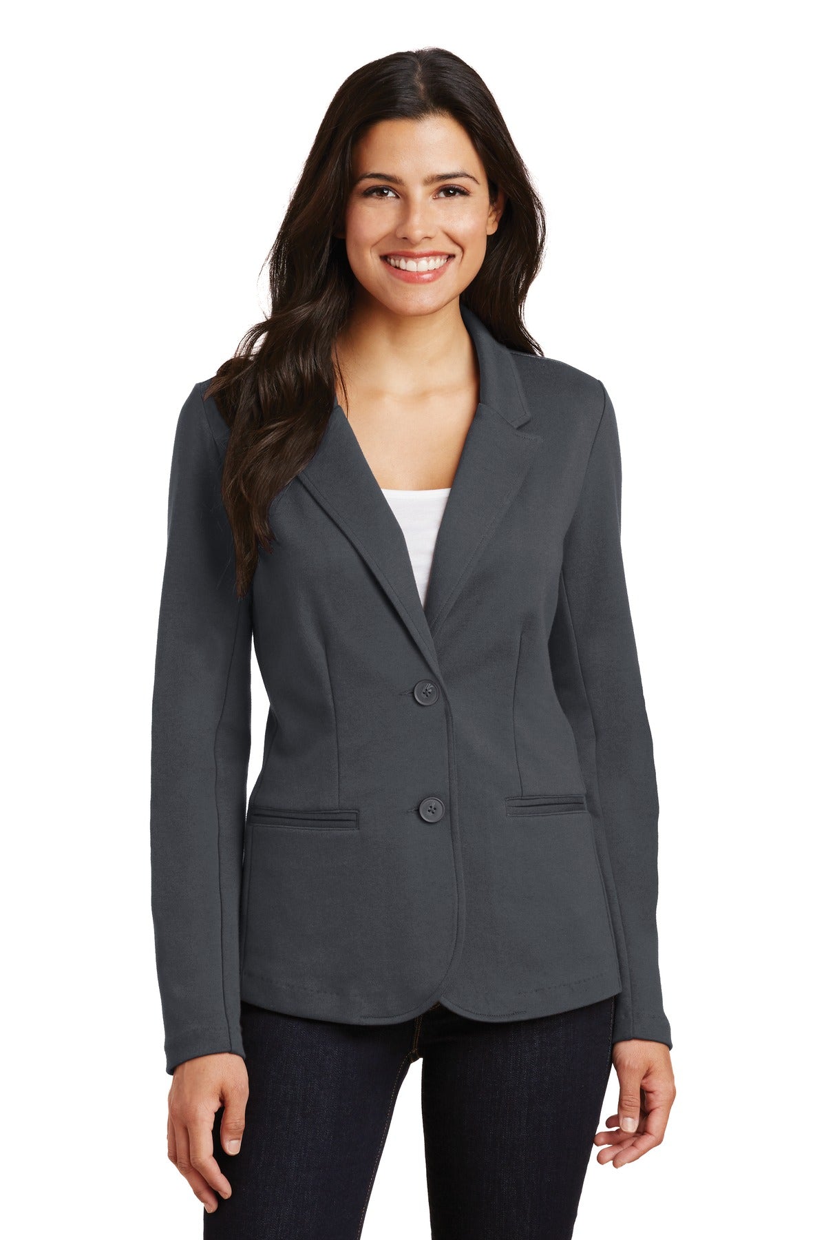 Custom logo Port Authority® Women's Knit Blazer. LM2000 in Battleship Grey