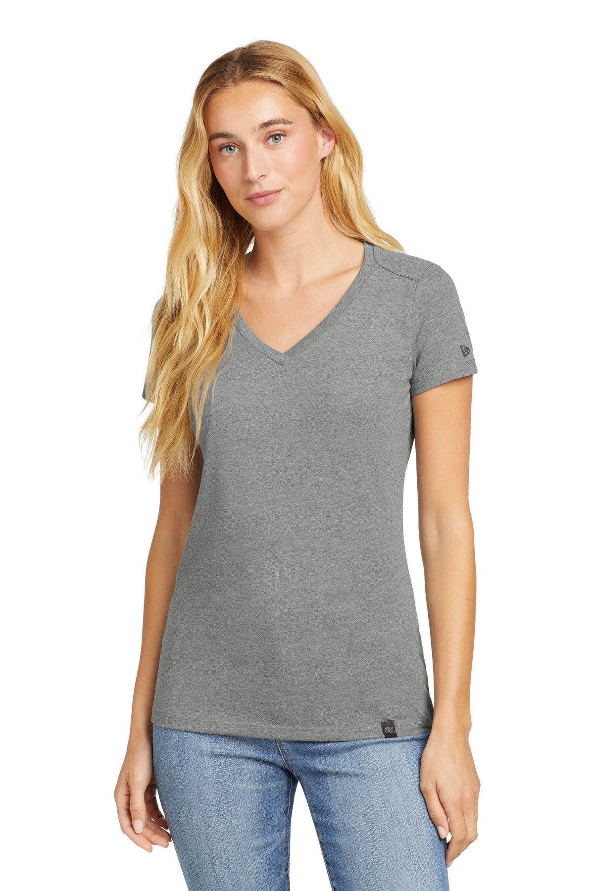 Custom logo New Era ® Women's Heritage Blend V-Neck Tee. LNEA101 in Shadow Grey Heather