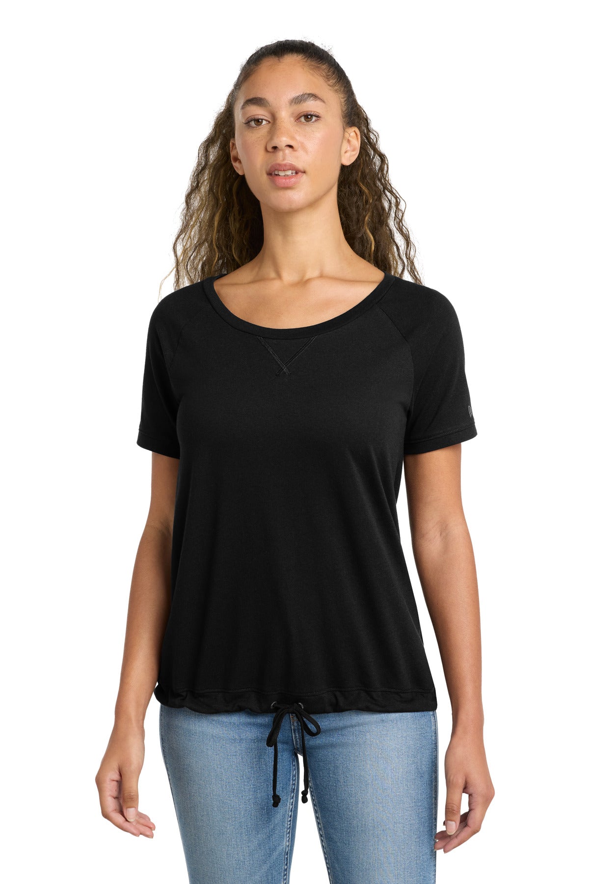 Custom logo New Era ® Women's Tri-Blend Performance Cinch Tee. LNEA133 in Black Solid