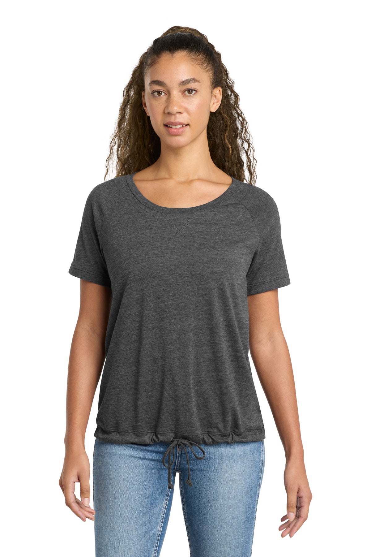 Custom logo New Era ® Women's Tri-Blend Performance Cinch Tee. LNEA133 in Dark Graphite