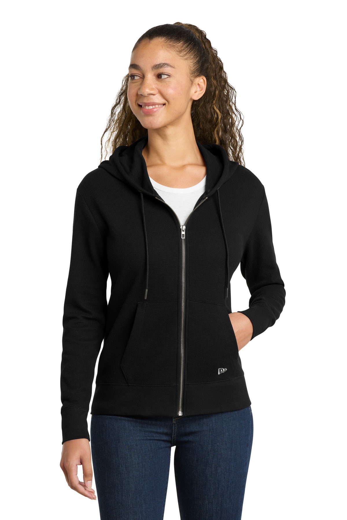Custom logo New Era® Women's Thermal Full-Zip Hoodie LNEA141 in Black