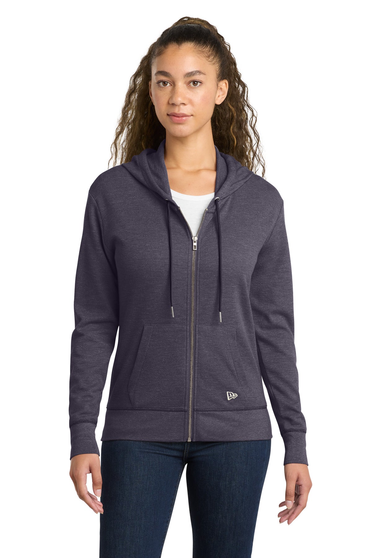 Custom logo New Era® Women's Thermal Full-Zip Hoodie LNEA141 in True Navy Heather