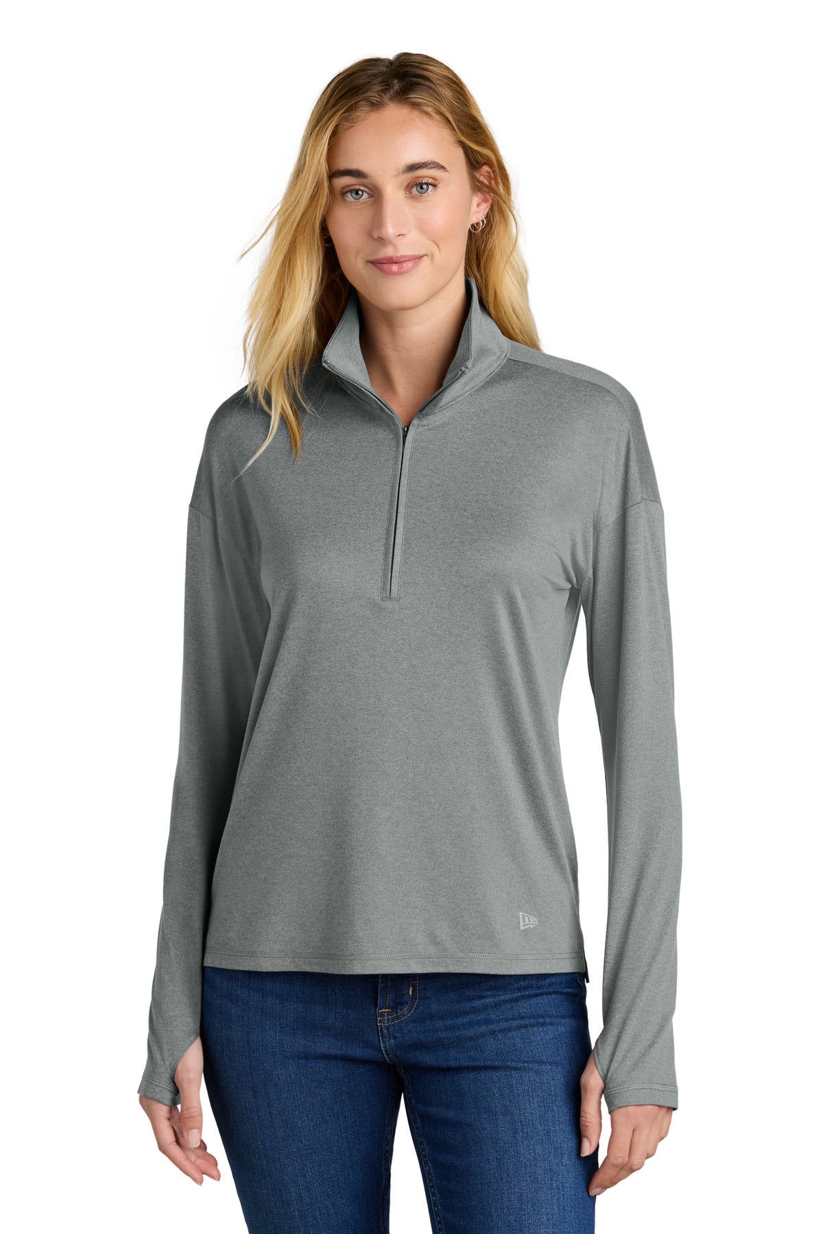 Custom logo New Era® Women's Power 1/2-Zip LNEA228 in Shadow Grey Heather