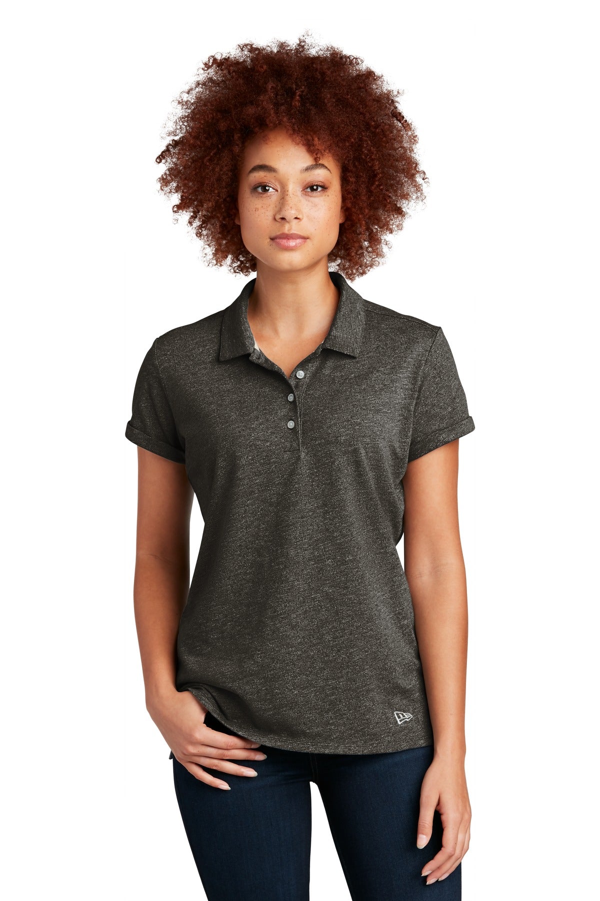 Custom logo New Era ® Women's Slub Twist Polo LNEA301 in Black Twist