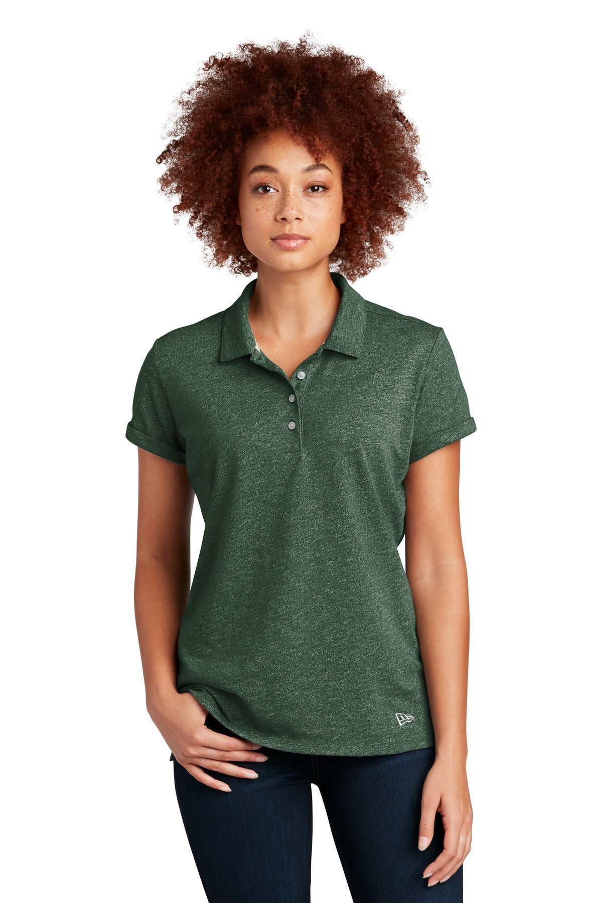 Custom logo New Era ® Women's Slub Twist Polo LNEA301 in Dark Green Twist
