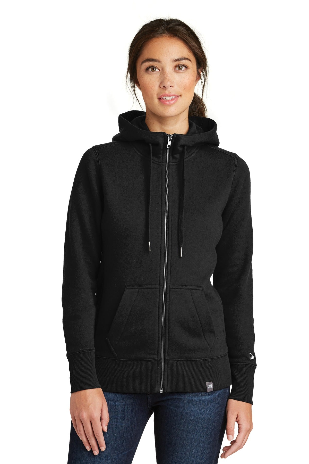 Custom logo New Era ® Women's French Terry Full-Zip Hoodie. LNEA502 in Black