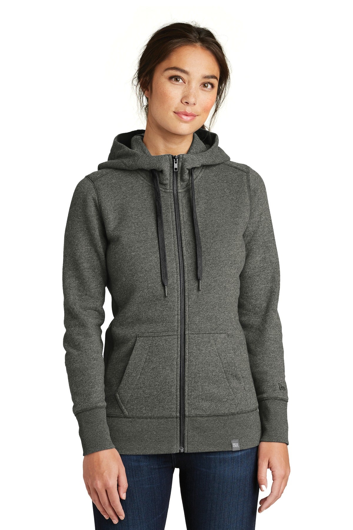 Custom logo New Era ® Women's French Terry Full-Zip Hoodie. LNEA502 in Black Twist