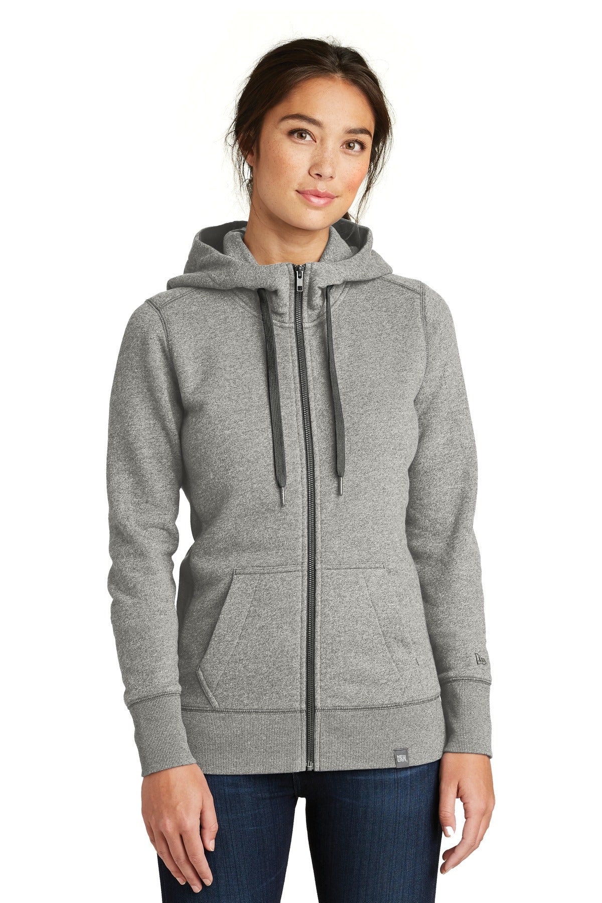 Custom logo New Era ® Women's French Terry Full-Zip Hoodie. LNEA502 in Light Graphite Twist