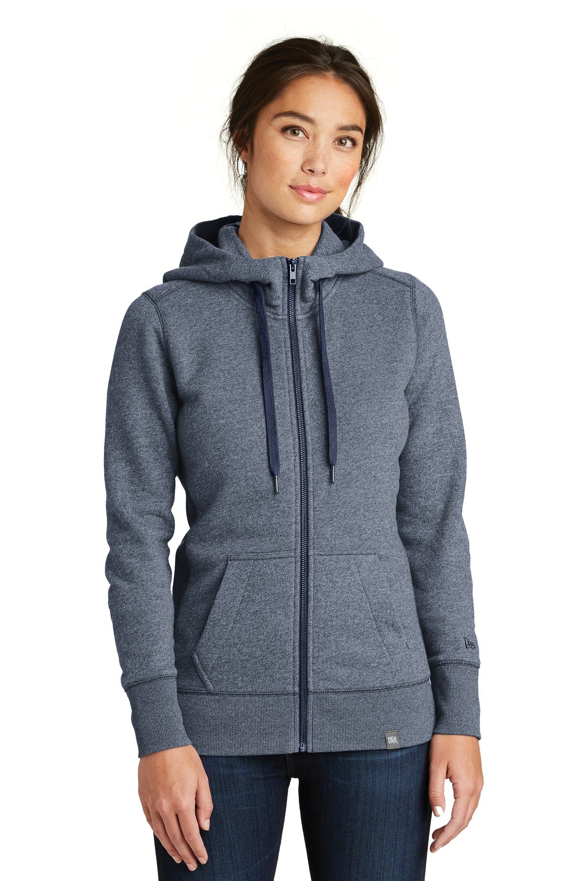 Custom logo New Era ® Women's French Terry Full-Zip Hoodie. LNEA502 in True Navy Twist