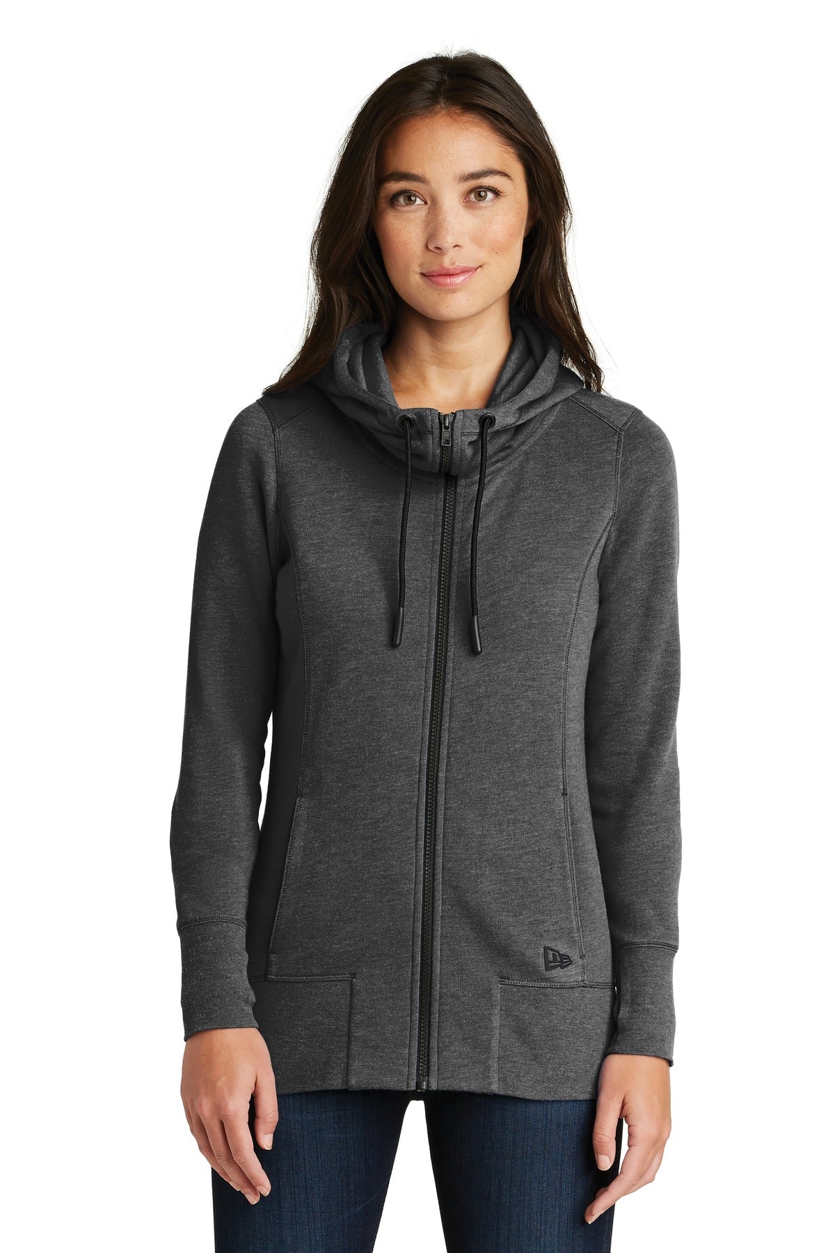 Custom logo New Era ® Women's Tri-Blend Fleece Full-Zip Hoodie. LNEA511 in Black Heather