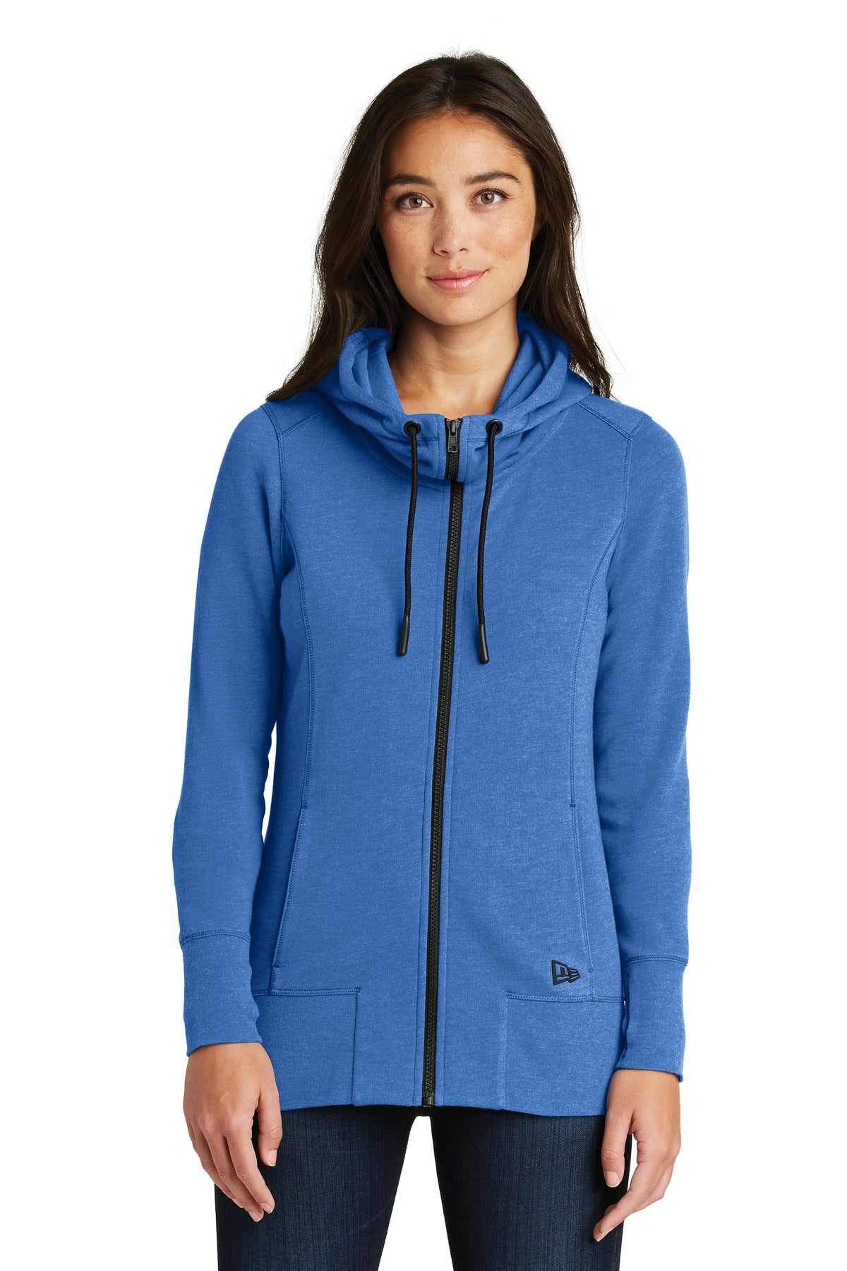Custom logo New Era ® Women's Tri-Blend Fleece Full-Zip Hoodie. LNEA511 in Royal Heather
