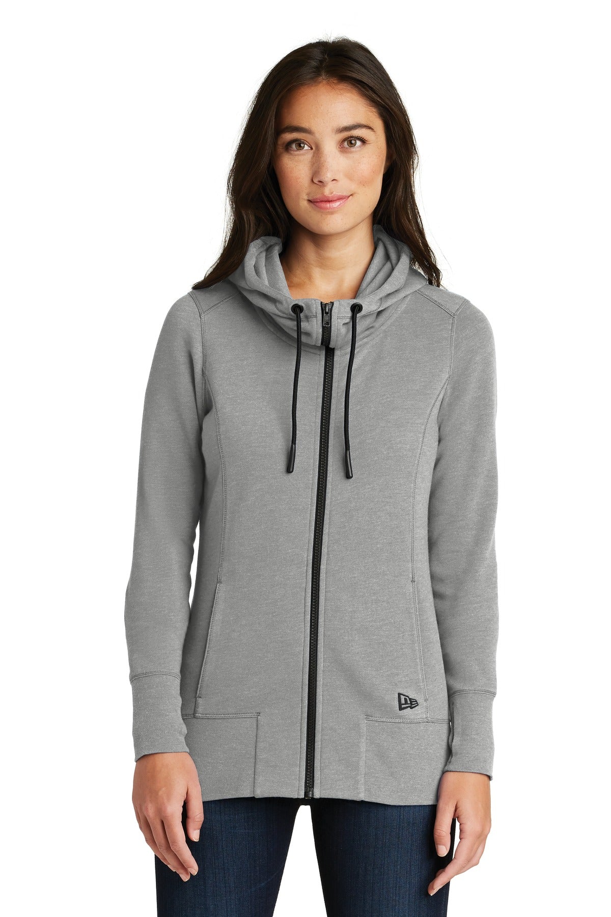 Custom logo New Era ® Women's Tri-Blend Fleece Full-Zip Hoodie. LNEA511 in Shadow Grey Heather