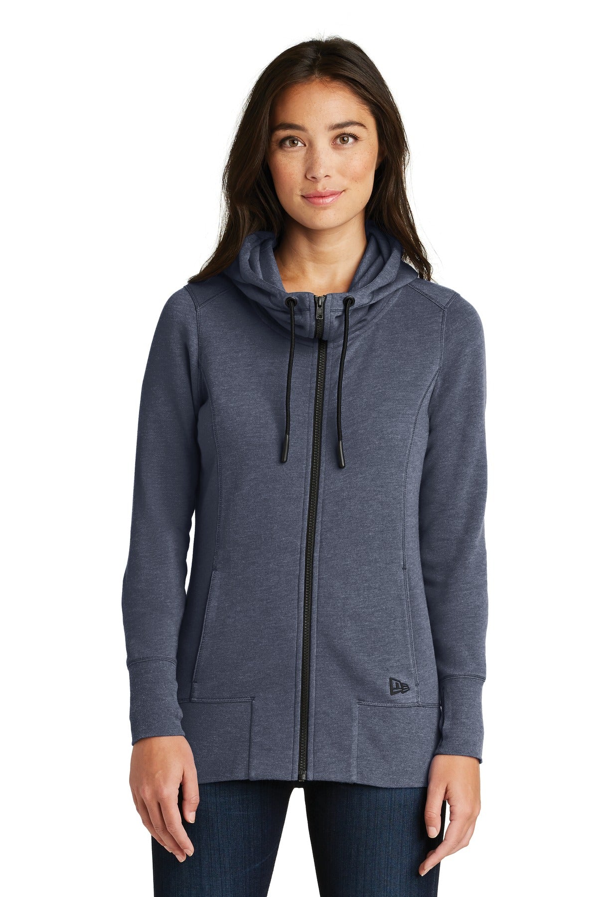 Custom logo New Era ® Women's Tri-Blend Fleece Full-Zip Hoodie. LNEA511 in True Navy Heather
