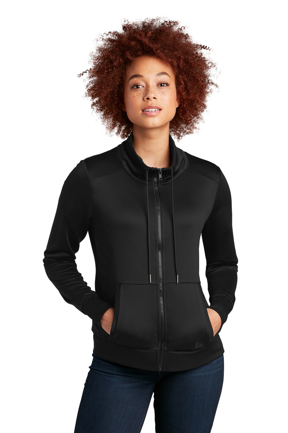 Custom logo New Era® Women's Performance Terry Full-Zip Cowl LNEA530 in Black