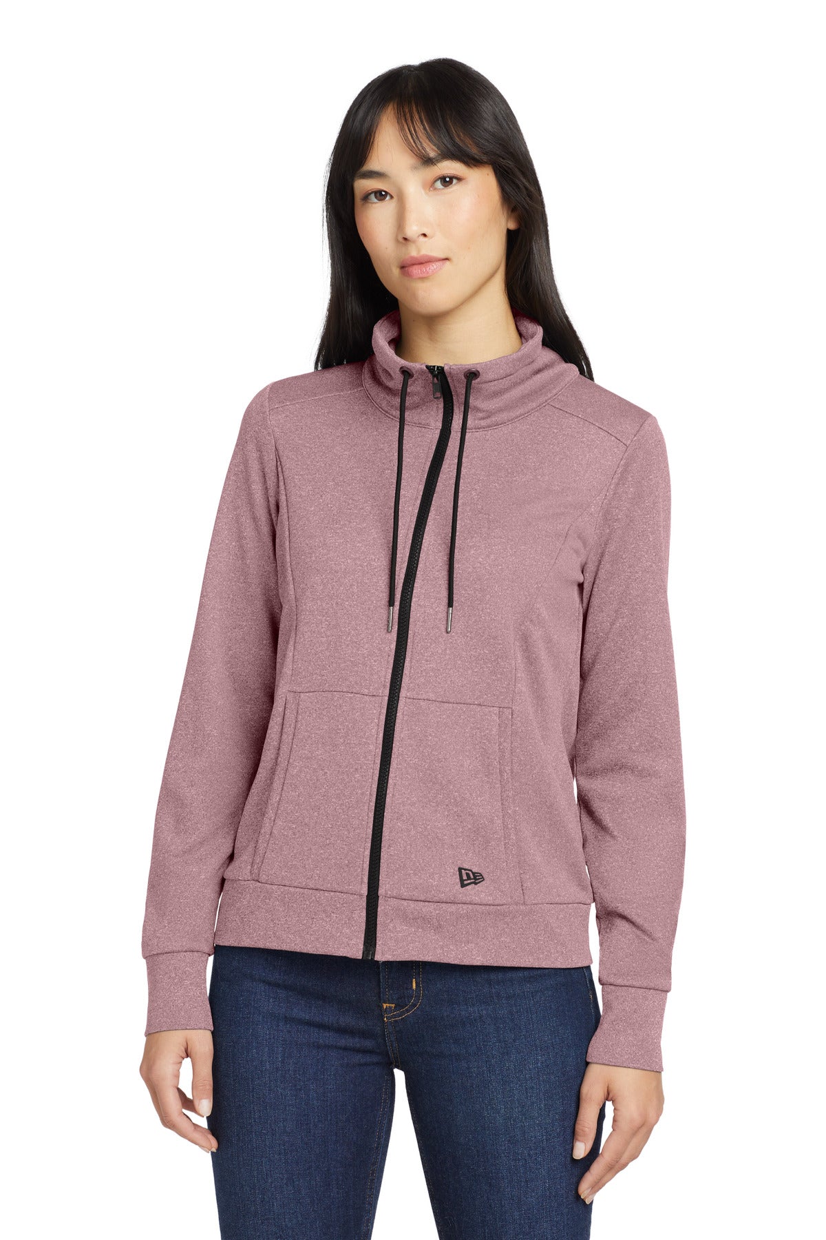 Custom logo New Era® Women's Performance Terry Full-Zip Cowl LNEA530 in Dusty Mauve Heather