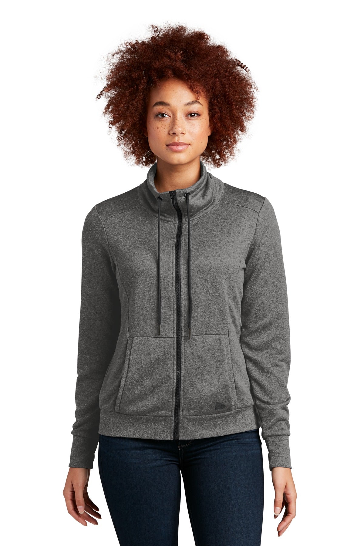 Custom logo New Era® Women's Performance Terry Full-Zip Cowl LNEA530 in Graphite Heather