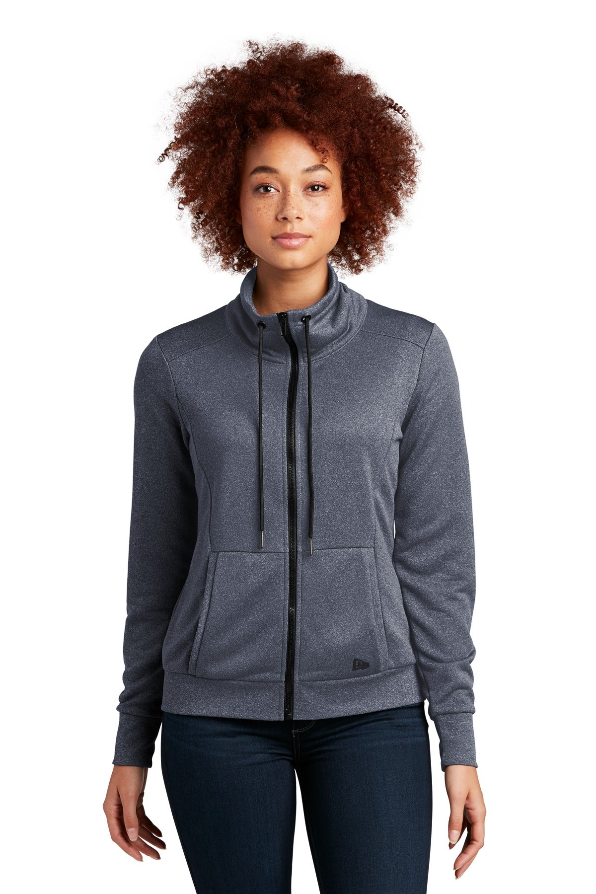 Custom logo New Era® Women's Performance Terry Full-Zip Cowl LNEA530 in True Navy Heather