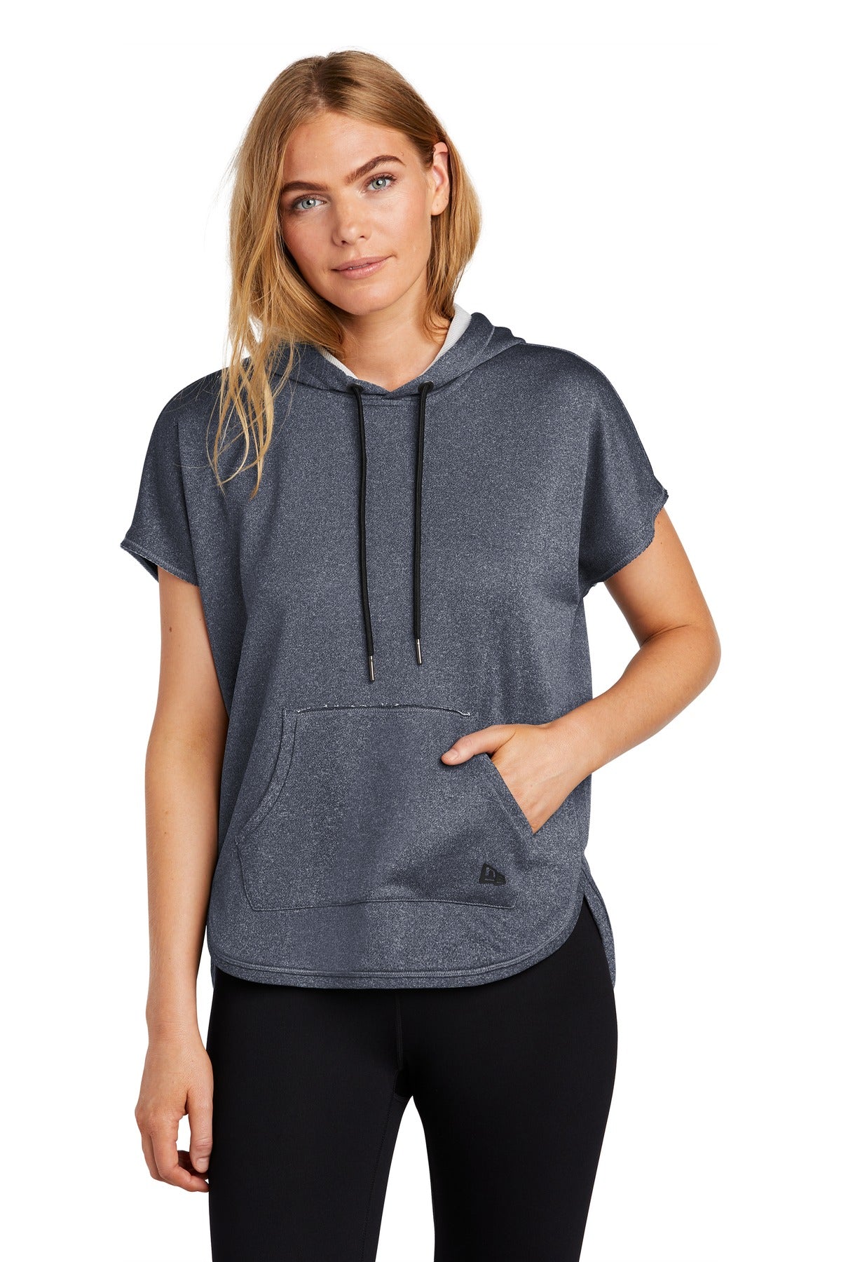 Custom logo New Era ® Women's Performance Terry Short Sleeve Hoodie LNEA533 in True Navy Heather