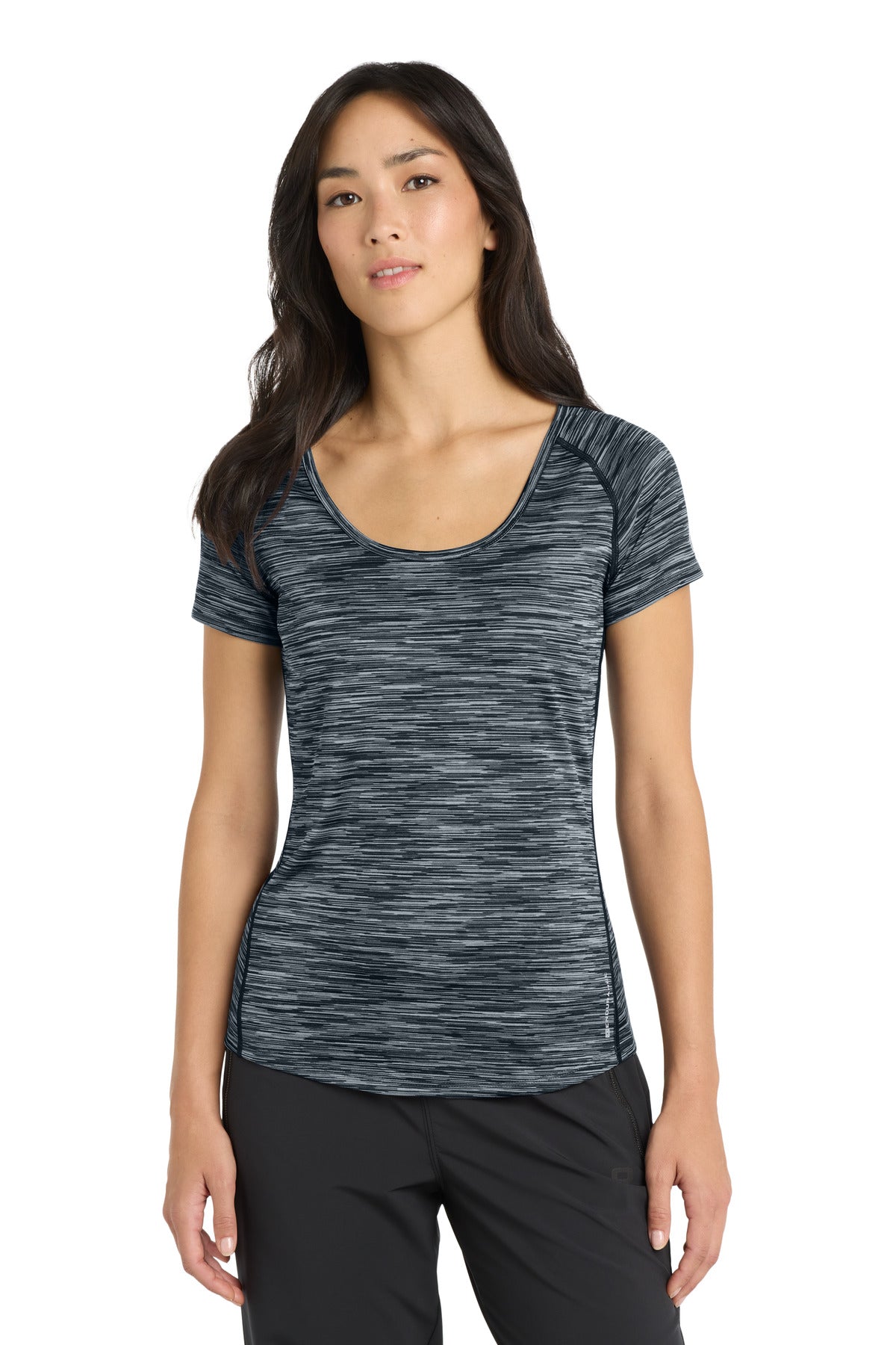 Custom logo OGIO ® Women's Verge Scoop Neck. LOE326 in Blacktop Space Dye