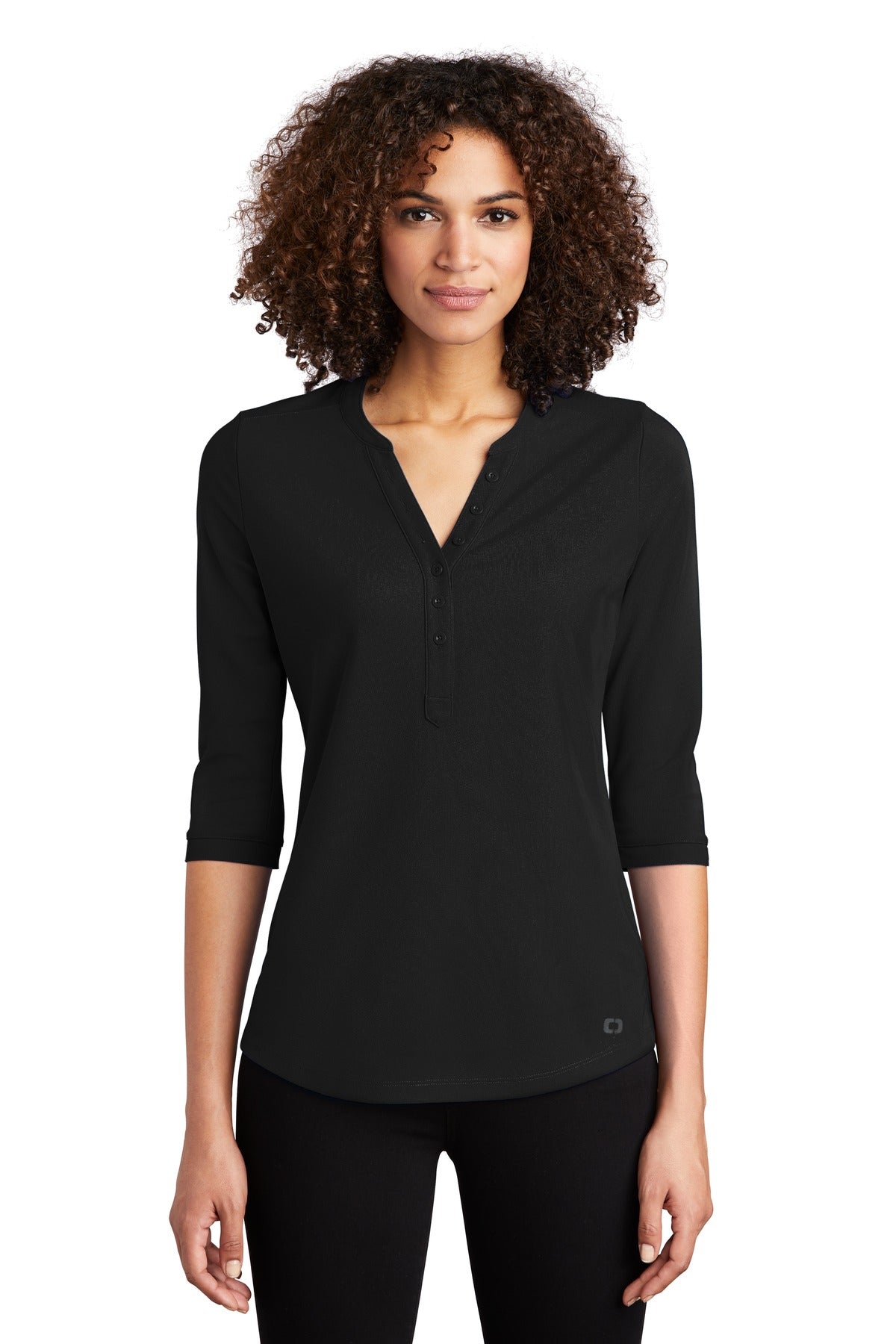 Custom logo OGIO® Women's Jewel Henley LOG104 in Blacktop