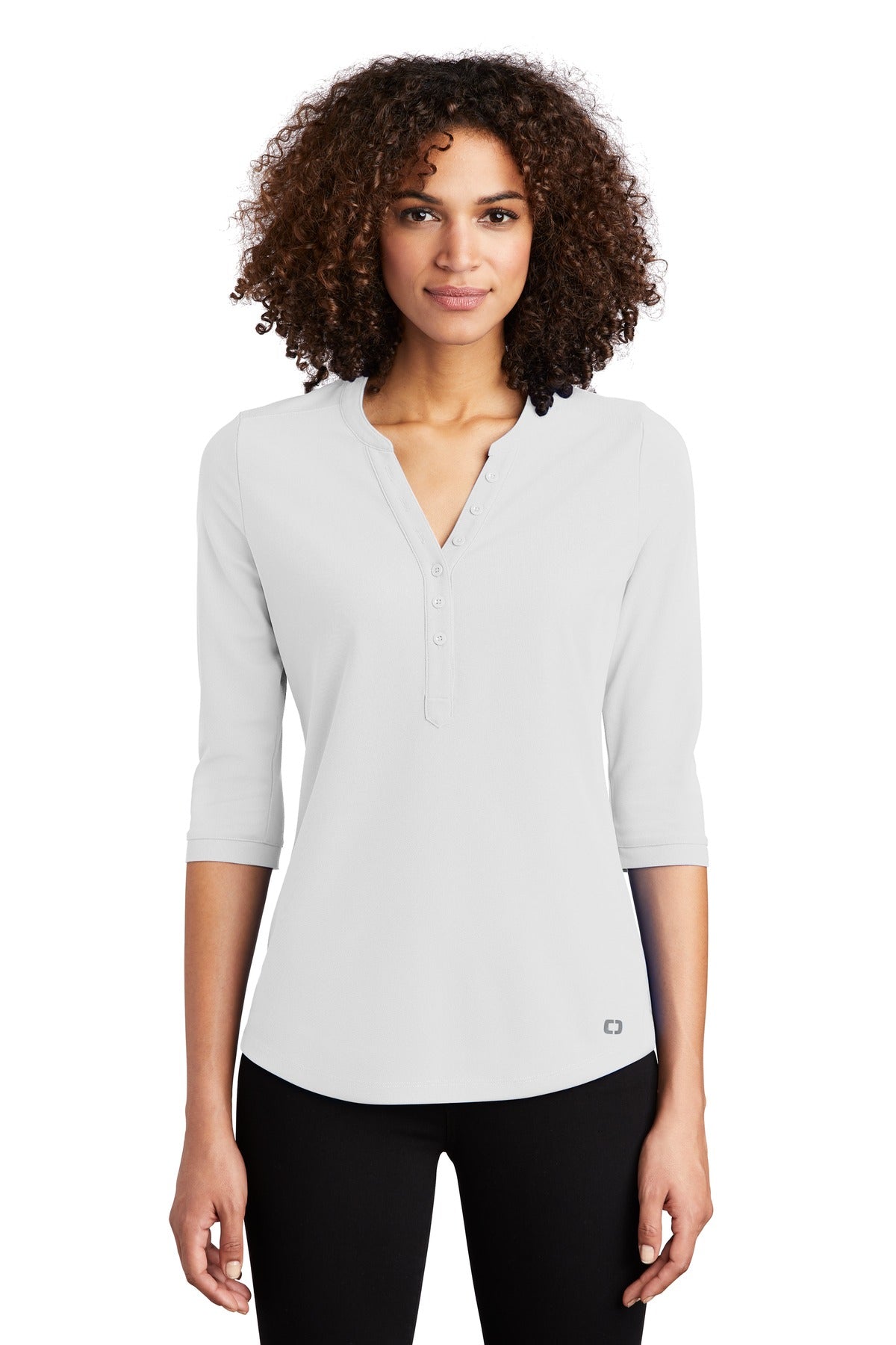 Custom logo OGIO® Women's Jewel Henley LOG104 in Bright White