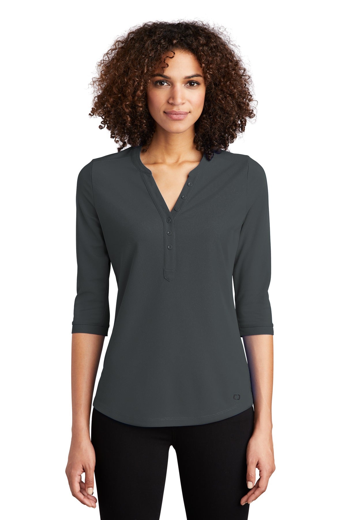 Custom logo OGIO® Women's Jewel Henley LOG104 in Diesel Grey