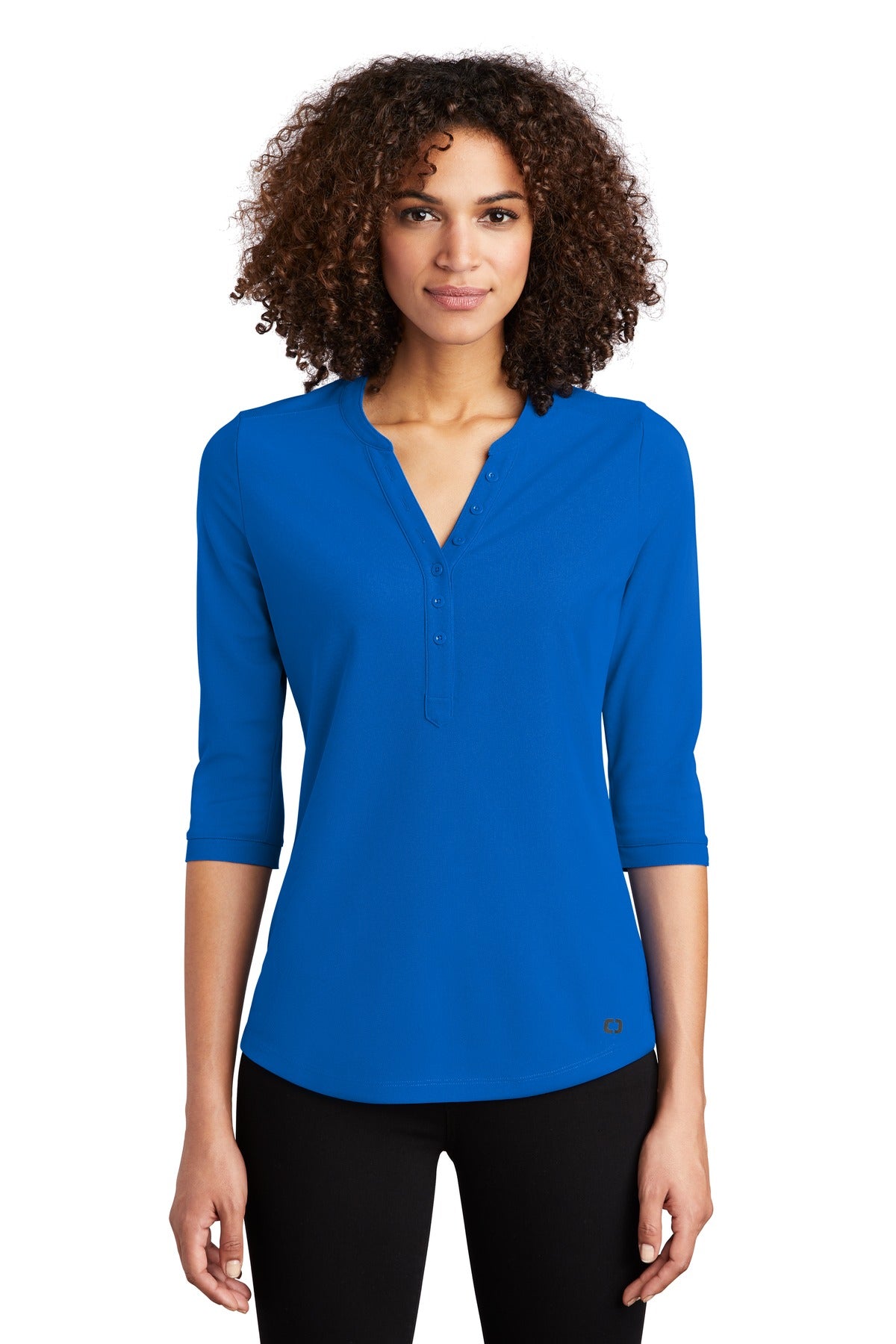 Custom logo OGIO® Women's Jewel Henley LOG104 in Electric Blue