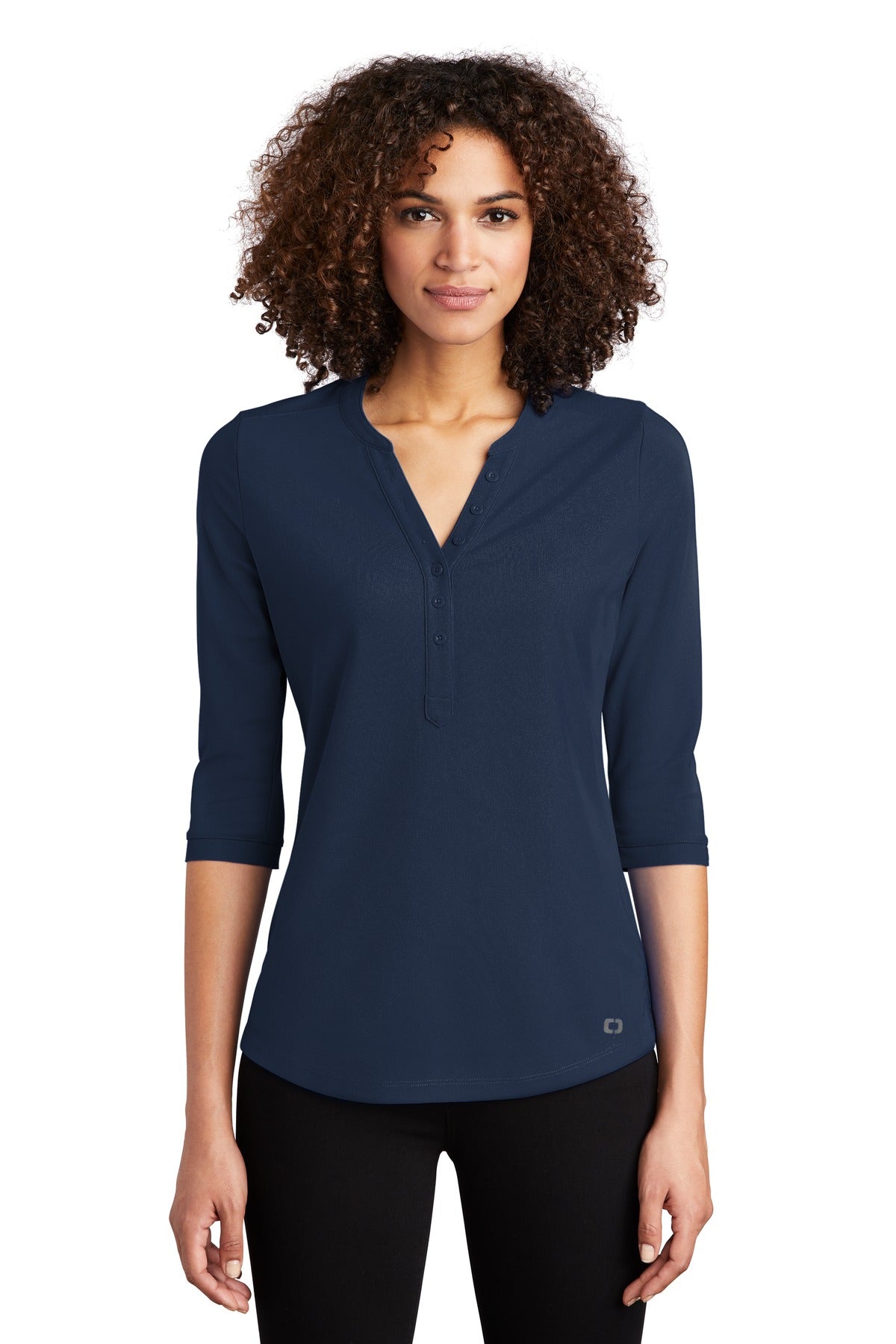 Custom logo OGIO® Women's Jewel Henley LOG104 in Navy