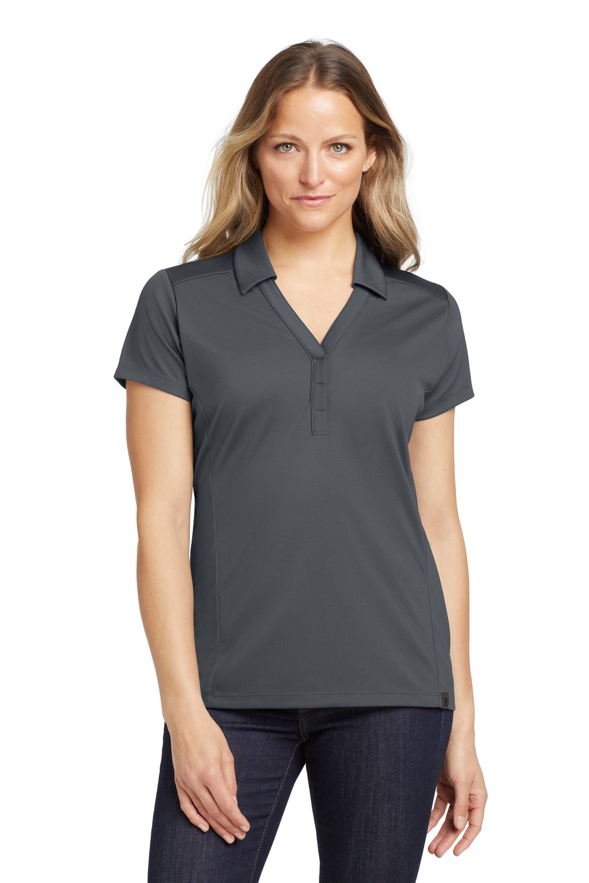 Custom logo OGIO® Women's Framework Polo. LOG125 in Diesel Grey