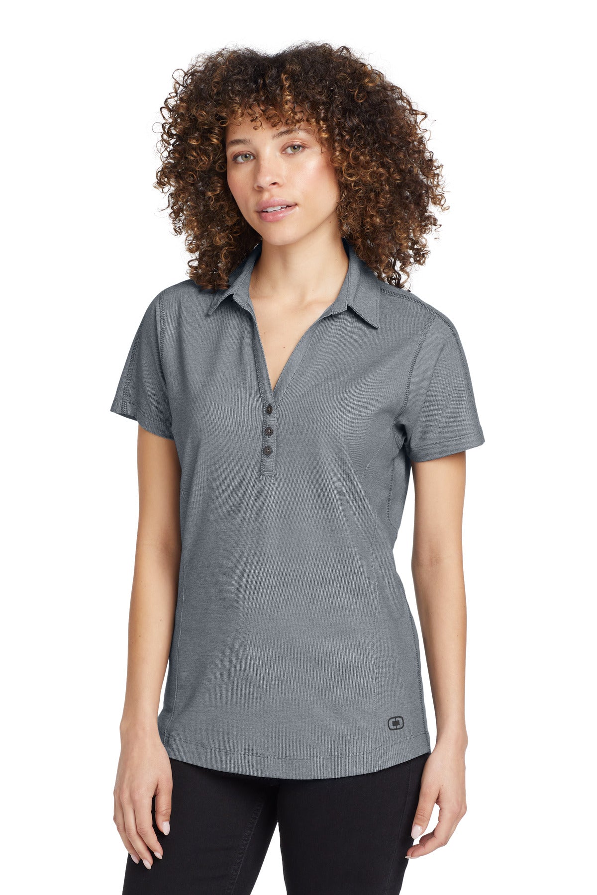 Custom logo OGIO® Women's Onyx Polo. LOG126 in Petrol Grey