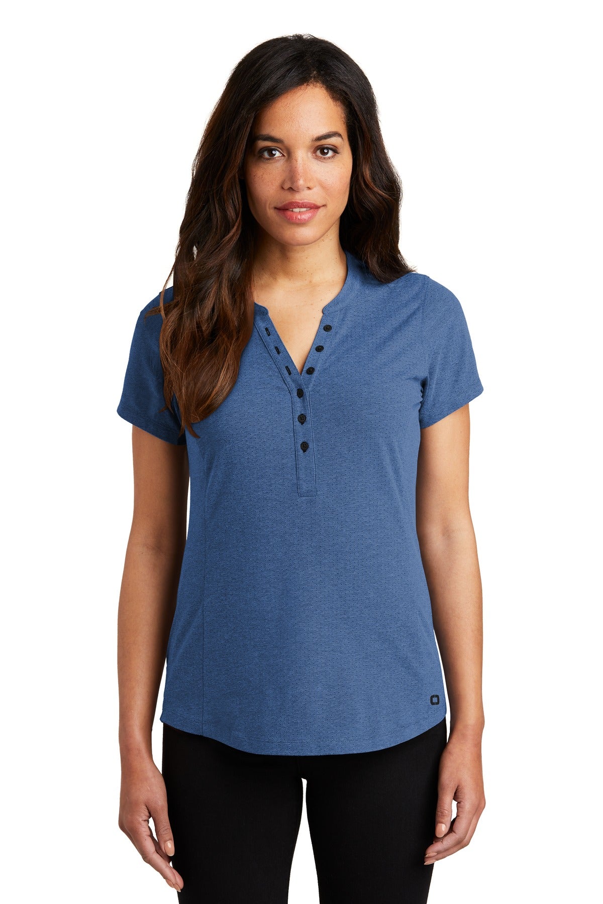 Custom logo OGIO ®  Women's Tread Henley. LOG136 in Blue Heather