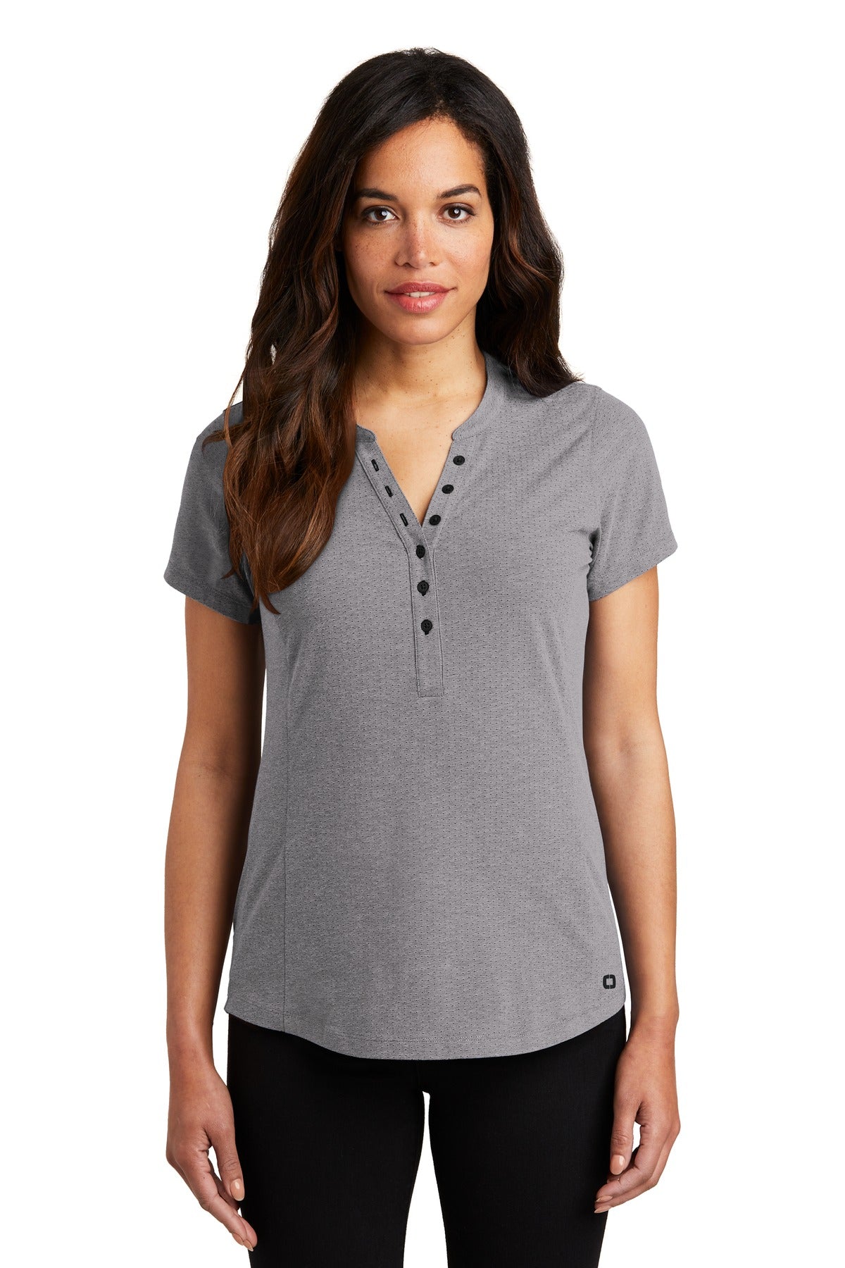 Custom logo OGIO ®  Women's Tread Henley. LOG136 in Grey Heather