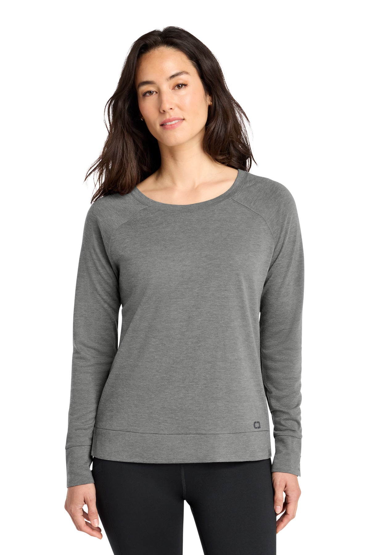 Custom logo OGIO® Women's Command Long Sleeve Scoop Neck LOG150 in Gear Grey