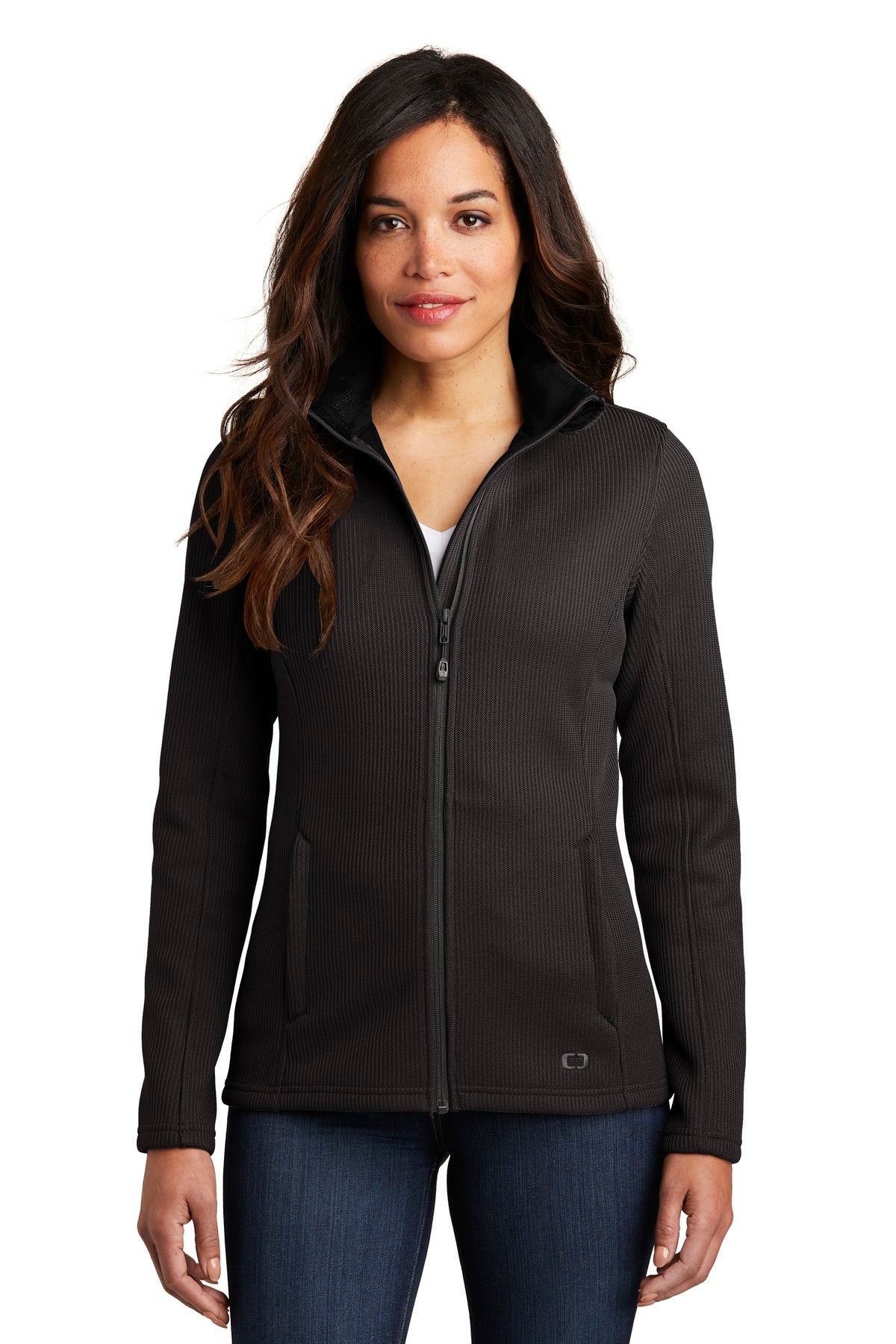 Custom logo OGIO ® Women's Grit Fleece Jacket. LOG727 in Blacktop