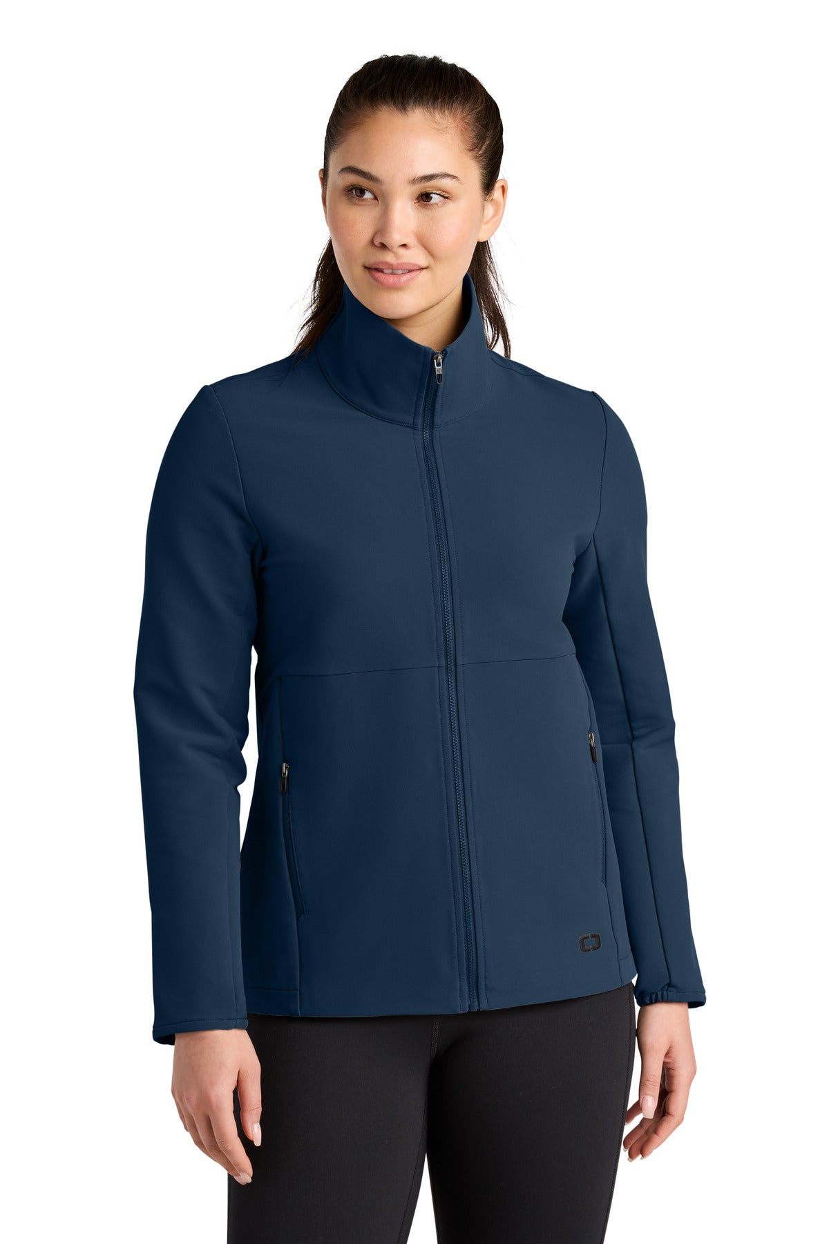 Custom logo OGIO® Women's Kinetic Soft Shell LOG740 in River Blue Navy