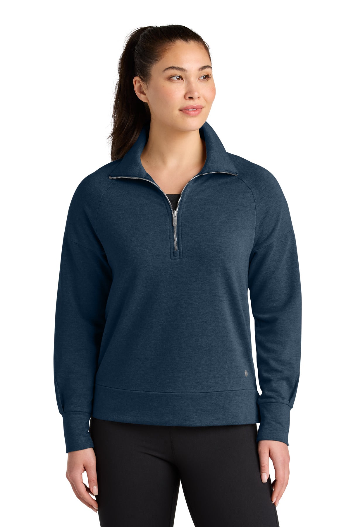 Custom logo OGIO® Women's Luuma 1/2-Zip LOG814 in River Blue Navy