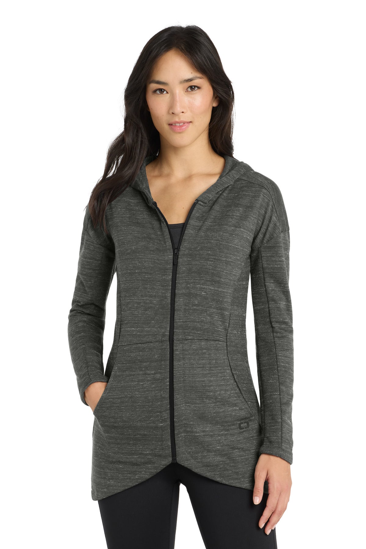 Custom logo OGIO® Women's Flux Full-Zip Hoodie LOG823 in Tarmac Grey Heather