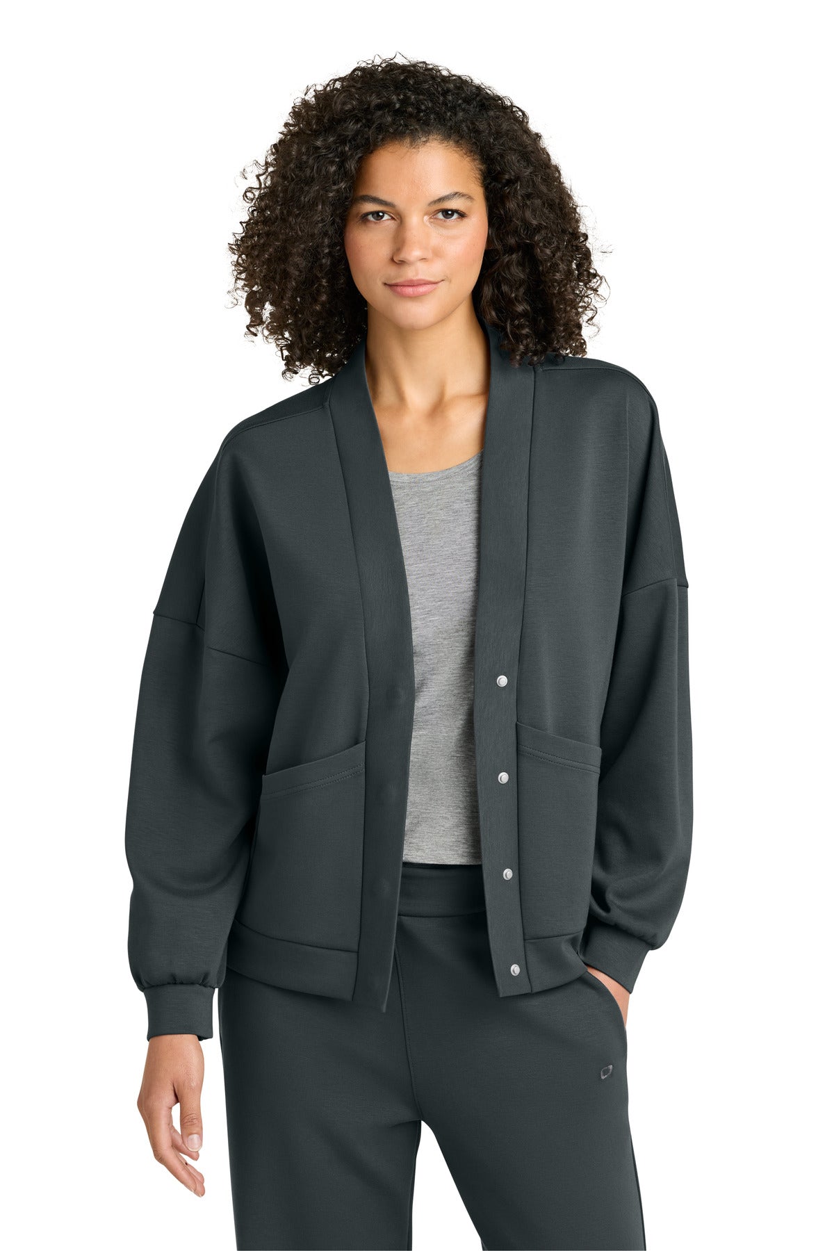 Custom logo OGIO® Women's Transcend Cardigan LOG862 in Tarmac Grey