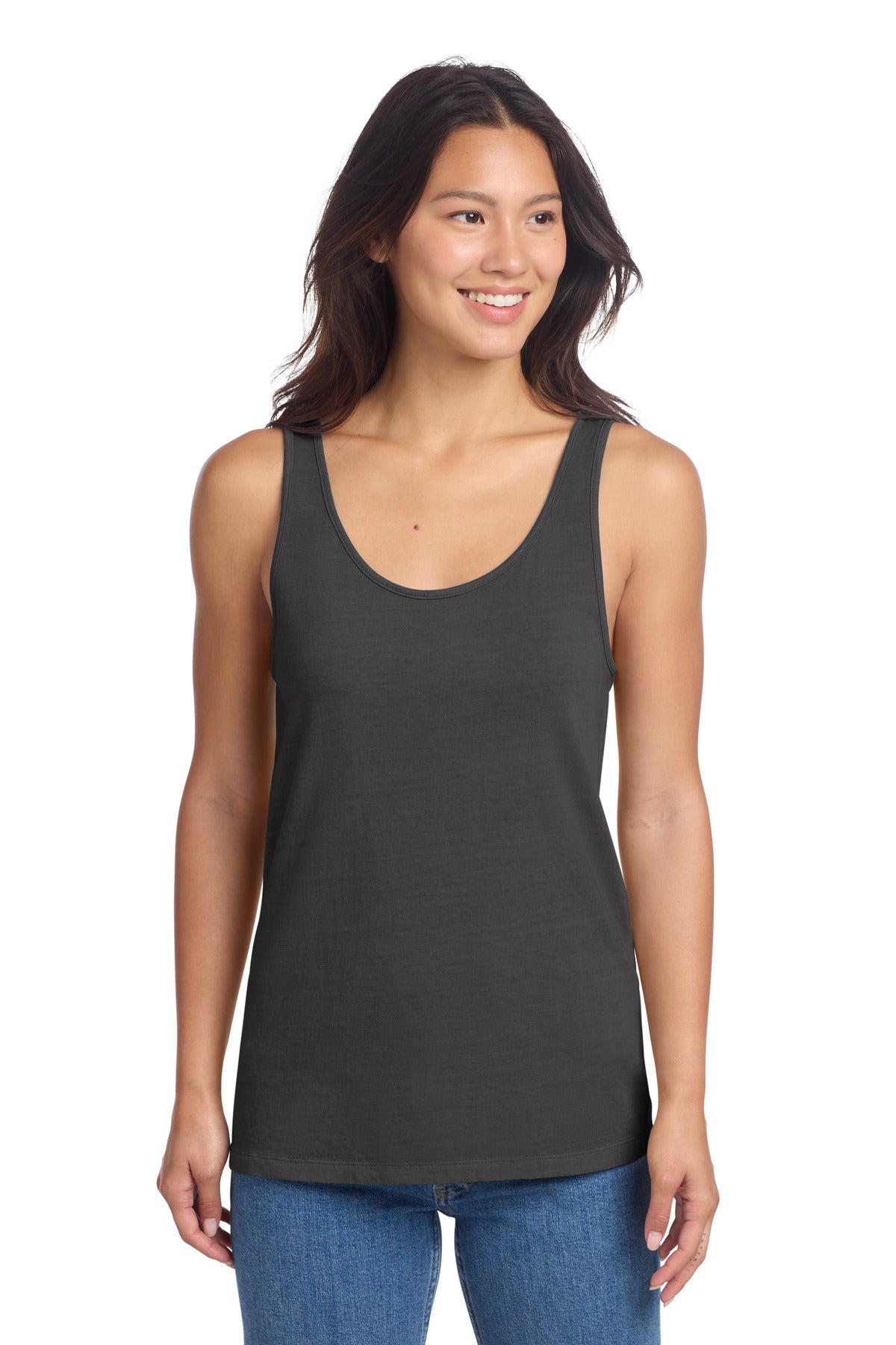 Custom logo Port & Co® Women's Beach Wash® Garment-Dyed Tank LPC099TT in Coal