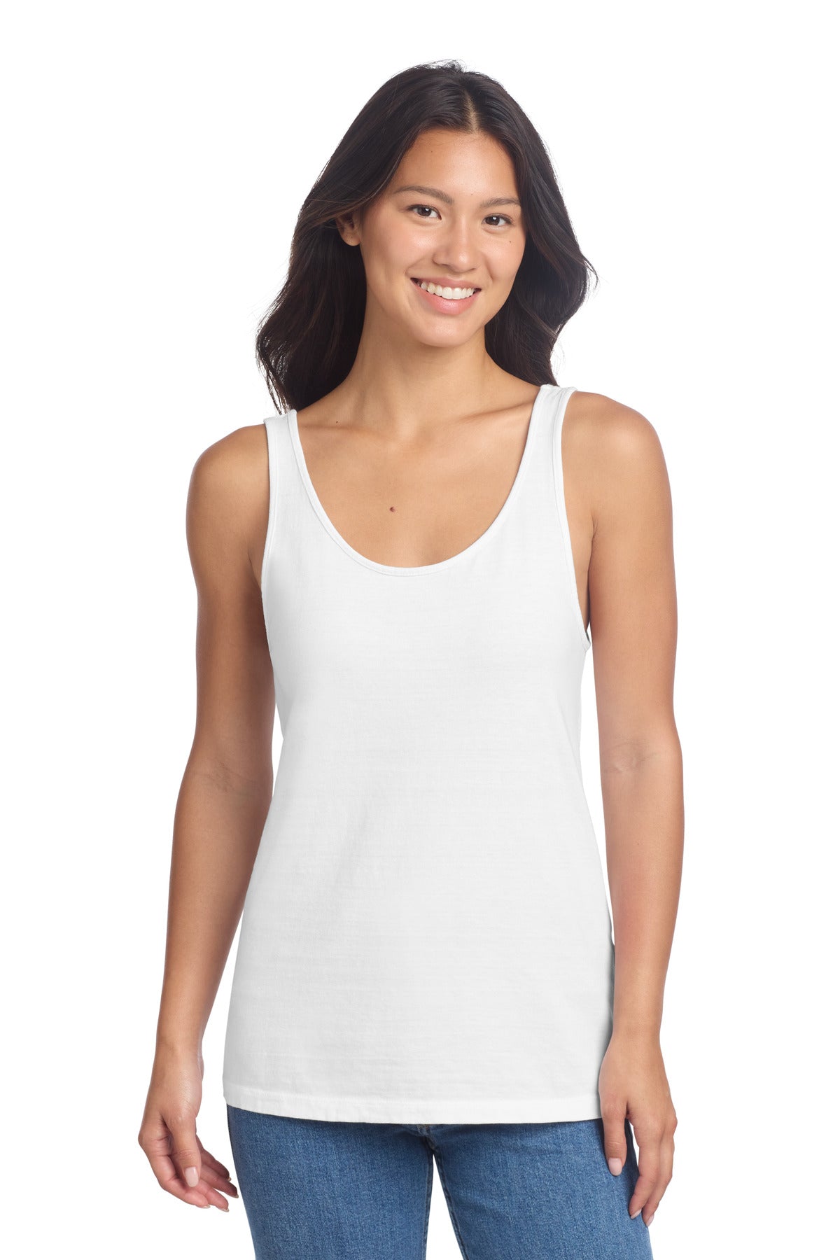 Custom logo Port & Co® Women's Beach Wash® Garment-Dyed Tank LPC099TT in White