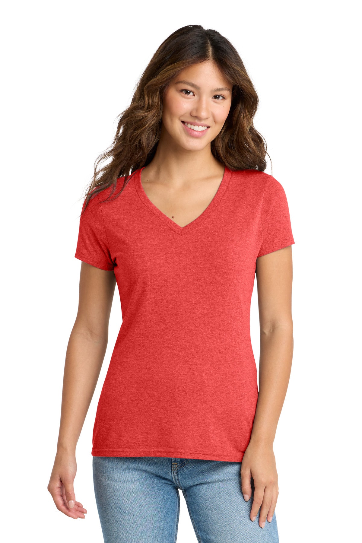 Custom logo Port & Co® Women's Tri-Blend V-Neck Tee. LPC330V in Bright Red Heather
