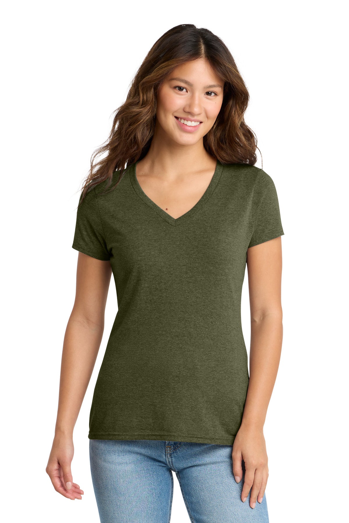 Custom logo Port & Co® Women's Tri-Blend V-Neck Tee. LPC330V in Military Green Heather