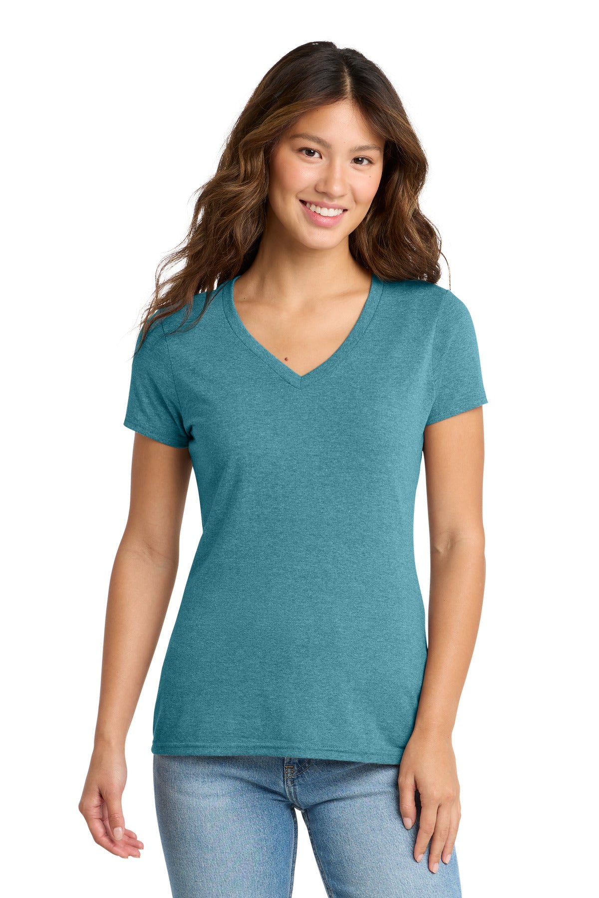 Custom logo Port & Co® Women's Tri-Blend V-Neck Tee. LPC330V in Vivid Teal Heather