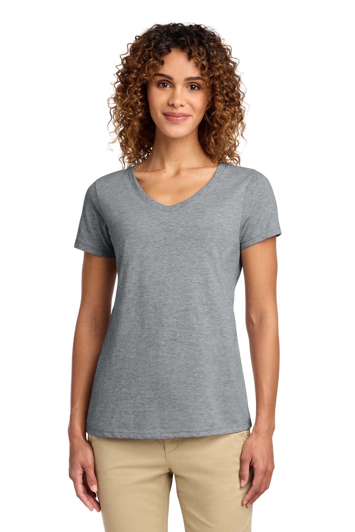 Custom logo Port & Co® Women's Fan Favorite V-Neck Tee. LPC450V in Athletic Heather