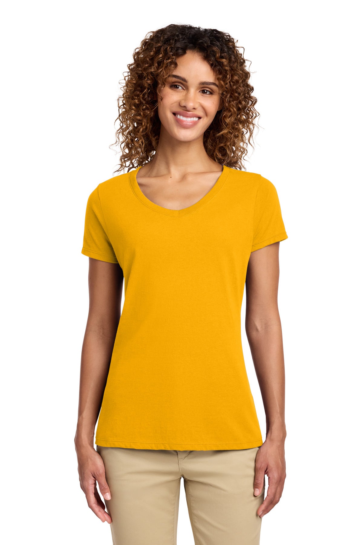 Custom logo Port & Co® Women's Fan Favorite V-Neck Tee. LPC450V in Bright Gold