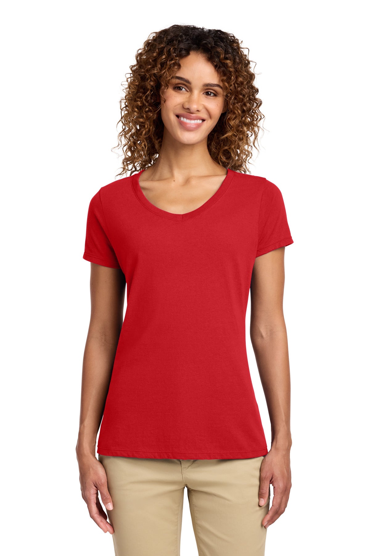 Custom logo Port & Co® Women's Fan Favorite V-Neck Tee. LPC450V in Bright Red