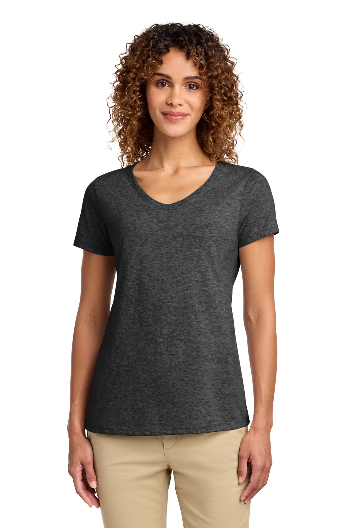 Custom logo Port & Co® Women's Fan Favorite V-Neck Tee. LPC450V in Dark Heather Grey