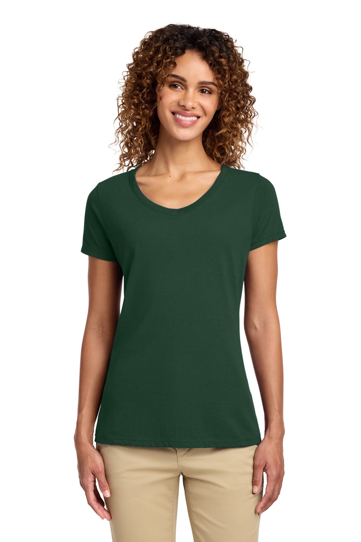 Custom logo Port & Co® Women's Fan Favorite V-Neck Tee. LPC450V in Forest Green