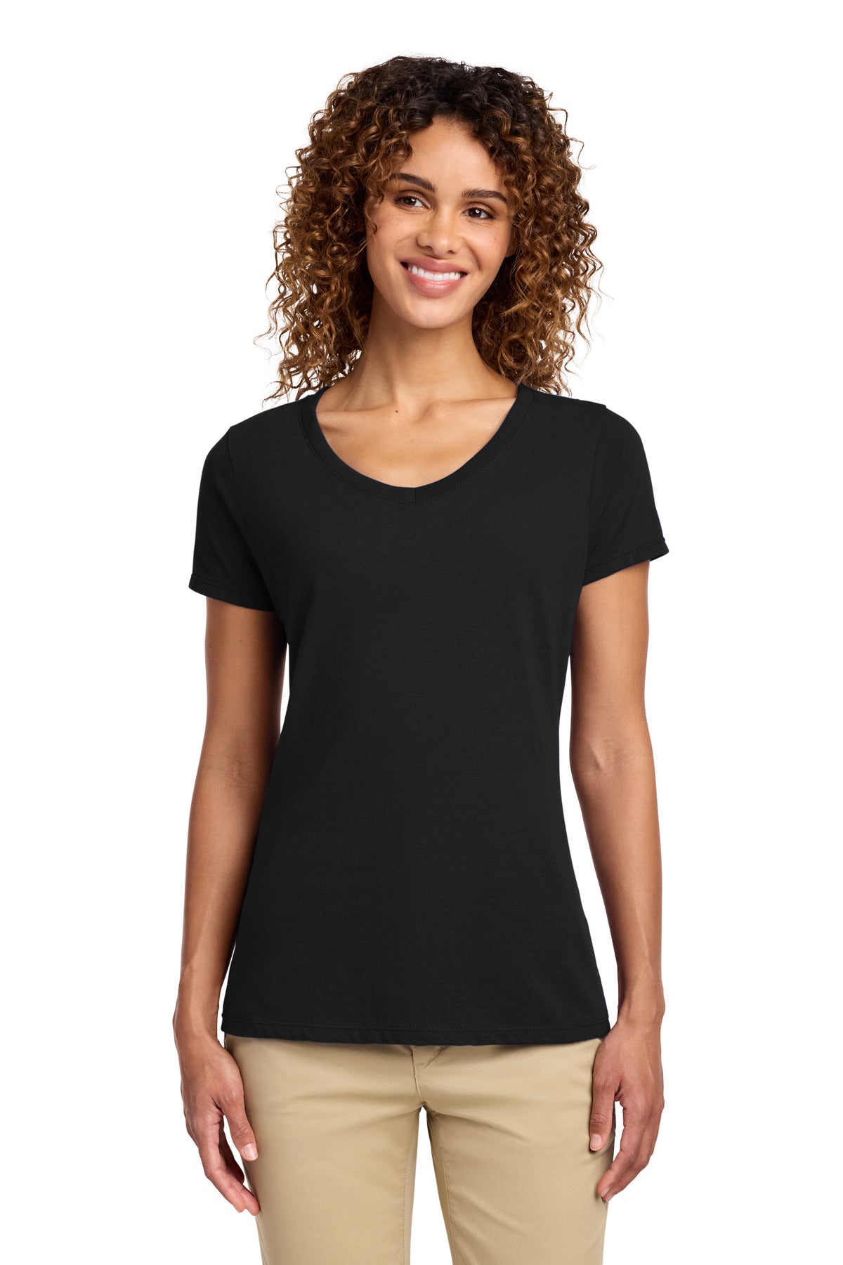 Custom logo Port & Co® Women's Fan Favorite V-Neck Tee. LPC450V in Jet Black