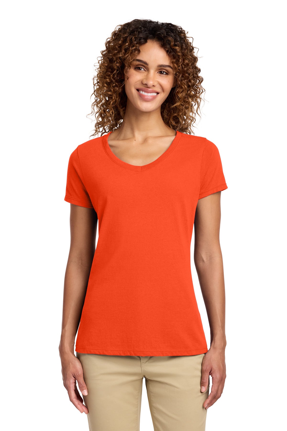Custom logo Port & Co® Women's Fan Favorite V-Neck Tee. LPC450V in Orange